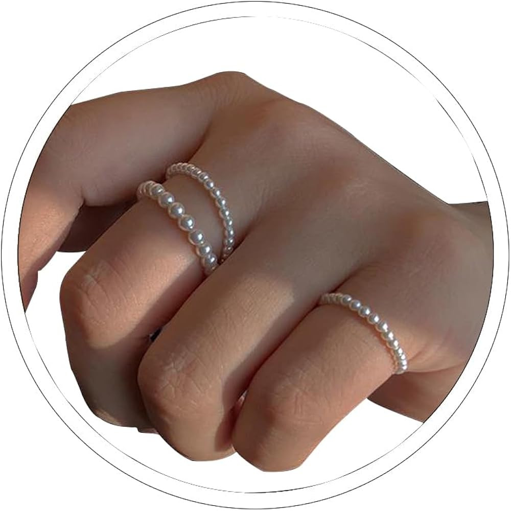Vintage Pearl Rings - Cute & Dainty Stackable Minimalistic Jewelry for Women | Amazon (US)