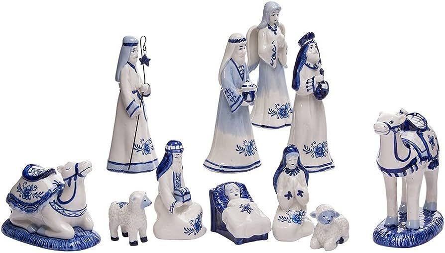 Kurt Adler 1.97-Inch by 6.7-Inch Porcelain Delft Blue 11-Piece Nativity Set | Amazon (US)