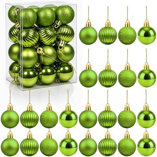Set of 24 Small Green Christmas Ornaments Balls for Christmas Tree, 1.2 inch Mini Green Ornaments for Mini Tree, Tiny Plastic Shatterproof Hanging Bulbs Xmas Valentine Party Indoor Outdoor Decorations | Amazon (US)