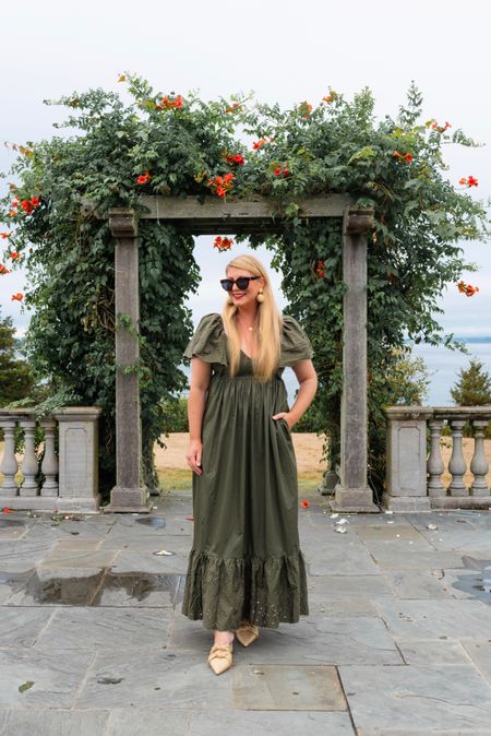 Perfect dress for summer outings in late August & September 💚

#greenmaxidress #olivedress #falldress #maxidress #raffiaearrings #tortoisesunglasses #tuckernuck #raffiaslides #slides

#LTKshoecrush #LTKstyletip #LTKSeasonal