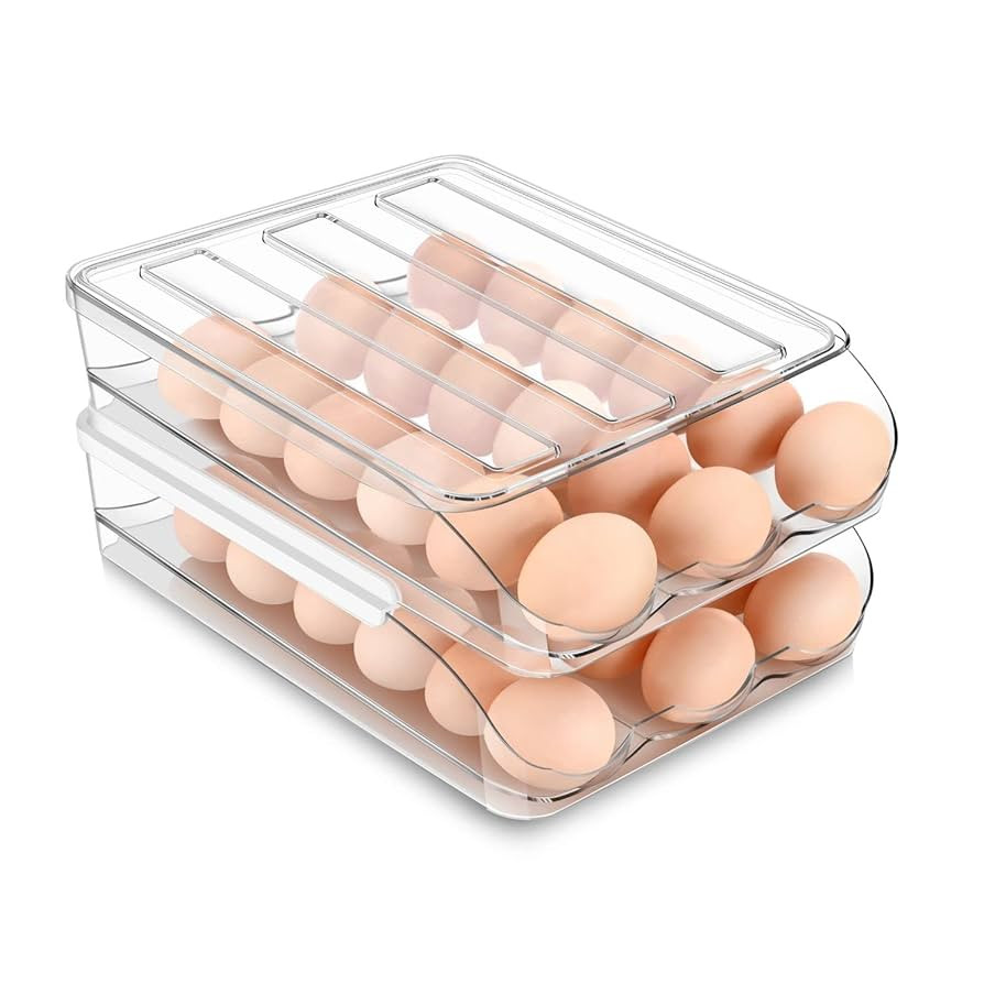 Flexzion 36 Egg Holder for Refrigerator - Egg Roller for Refrigerator, 2-Tier Automatic Egg Dispe... | Amazon (US)
