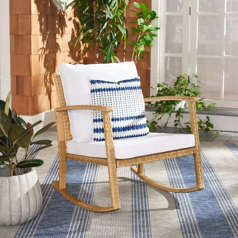 SAFAVIEH Daire Outdoor Patio Rocking Chair, Natural/White | Walmart (US)