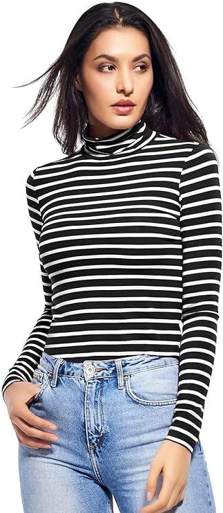 Long Sleeve Turtleneck Women Strech/Short Sleeve High Neck Tops Fitted Tee Shirt | Amazon (US)