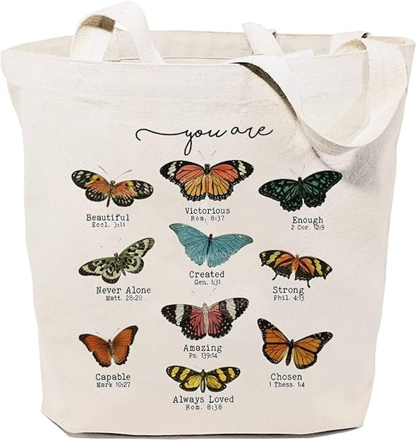 SAUIVD Butterfly Bible Verse Canvas Bag Funny Inspiration Tote Bags Gifts for Women | Amazon (US)
