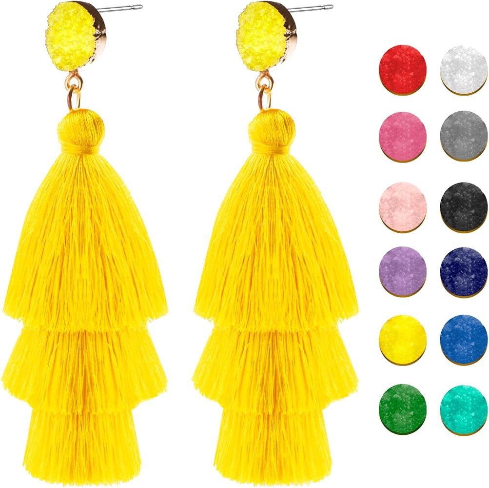 Colorful Tassel Earrings for Women Layered Christmas Earrings Bohemian Tiered Fringe Dangle Drop ... | Amazon (US)