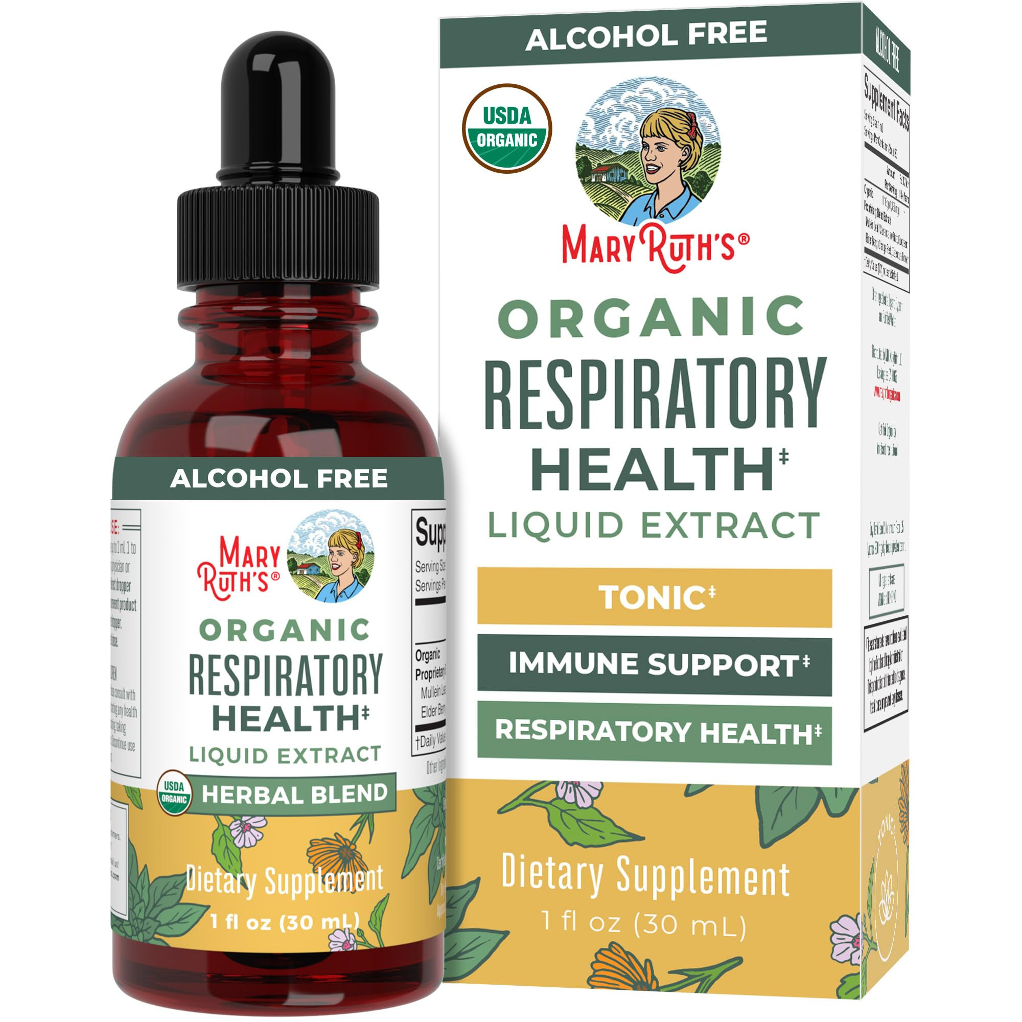 MaryRuth Organics USDA Organic Respiratory Health Liquid Drops with Mullein Leaf | Marshmallow Ro... | Amazon (US)