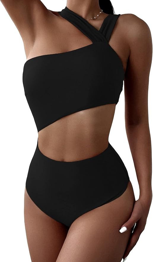 MakeMeChic Women's Cut Out One Piece Swimsuits Monokini One Shoulder Bathing Suits | Amazon (US)