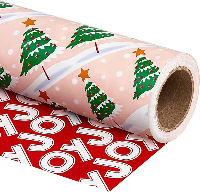 WRAPAHOLIC Reversible Christmas Wrapping Paper - Mini Roll - 17 Inch X 33 Feet - Christmas Tree a... | Amazon (US)