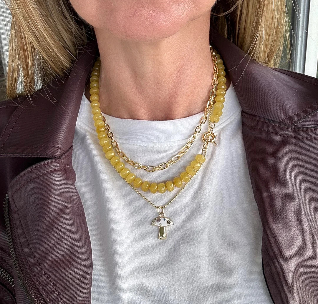 Faux knotted gemstone necklace • Jade rondelle necklace • Bright Candy necklace • Layering ... | Etsy (US)