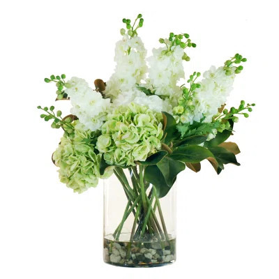 Faux Hydrangea & Delphinium Floral Arrangement in Vase | Wayfair North America