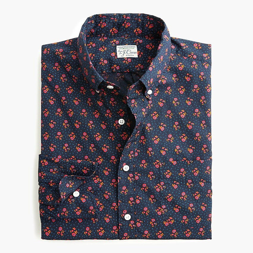 Stretch Secret Wash shirt in navy floral organic cotton | J. Crew US