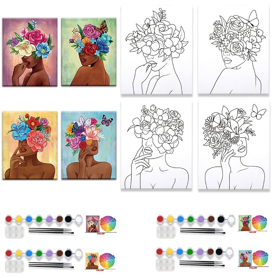 VALLSIP 4 Pack Pre Drawn Canvas for Painting for Adults Paint and Sip Party Supplies Canvas Paint... | Amazon (US)