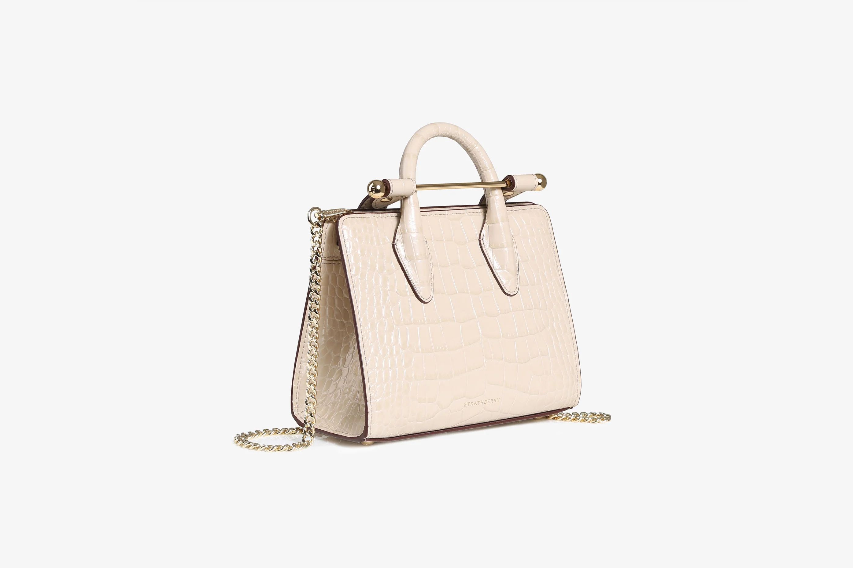 The Strathberry Nano Tote - Croc-Embossed Leather Oat | Strathberry