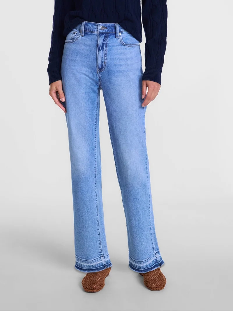 Scenario Women's and Women's Plus High Rise Straight Leg Let Down Hem Jeans, 29" Inseam, Sizes 0-... | Walmart (US)