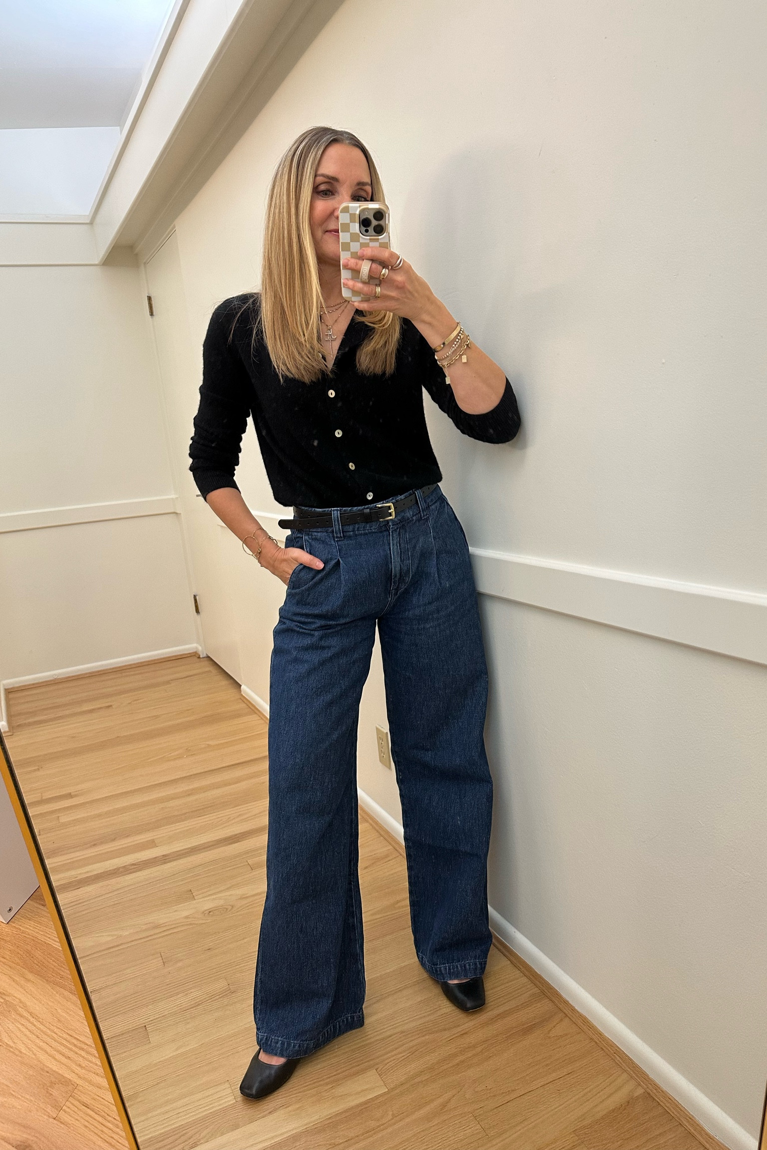 Fall outfit inspo! NYDJ cashmere cardigan wearing small, Sezane pleated denim trousers, sold out so linked similar. Work outfit, office outfit, teacher outfit 

#LTKFindsUnder100 #LTKOver40 #LTKWorkwear