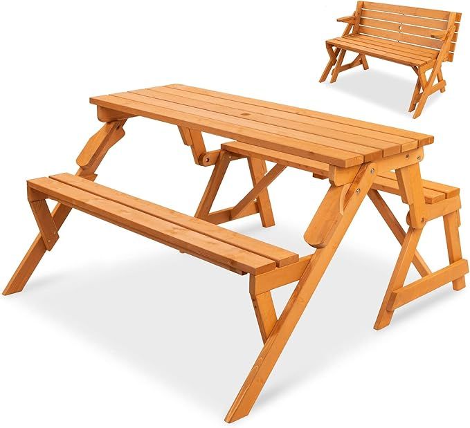 Best Choice Products 2-in-1 Transforming Interchangeable Outdoor Wooden Picnic Table Garden Bench... | Amazon (US)