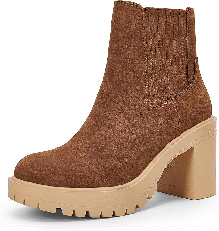 Womems Platform Lug Sole Ankle Boots Chunky Block Heel Seam Booties Combat Cozy Round Toe Chelsea... | Amazon (US)