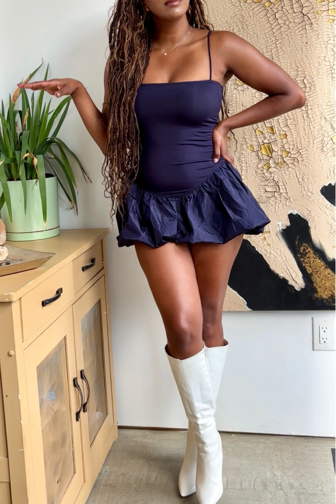Cute dress and boots combination. Perfect for summer and fall. 
Quality navy dress and white boots. 

summer dress, dress and boots outfit, brunch outfit, country concert outfit, date night outfitt

#LTKxAF #LTKFindsUnder100 #LTKStyleTip