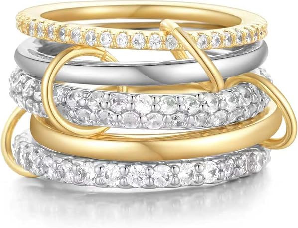 14K Gold Interlocking Stackable Rings for Women \u2013 Silver Gold Stack Ring Set with CZ, Two To... | Amazon (US)