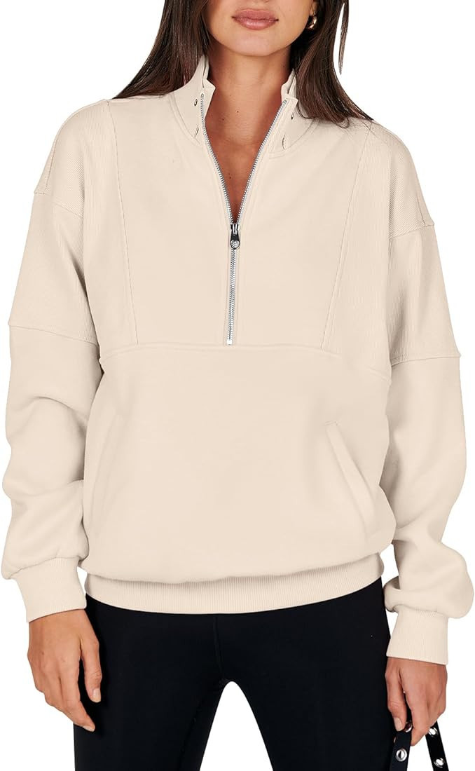 Caracilia Half Zip Sweatshirts Cropped Hoodies Fleece Quarter Zip Up Pullover Top Sweater Fall Ou... | Amazon (US)