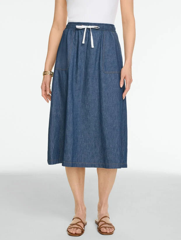 Flowy Denim Fit & Flare Skirt - Clearwater Wash | Talbots