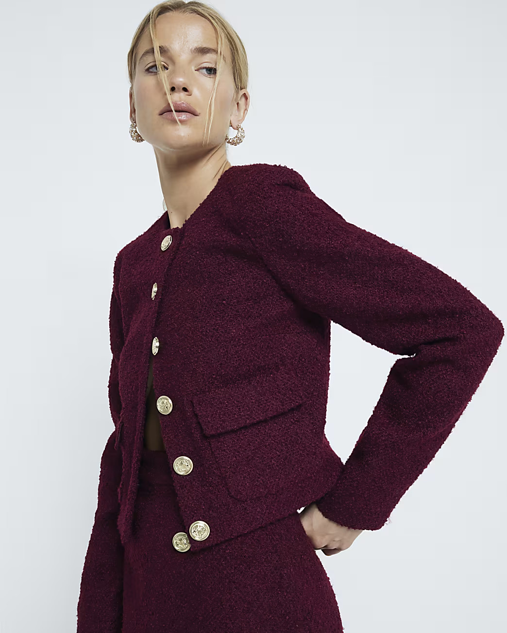 Red cropped boucle jacket | River Island UK & IE