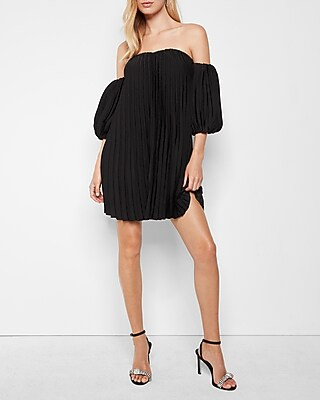 Off The Shoulder Pleated Mini Dress | Express