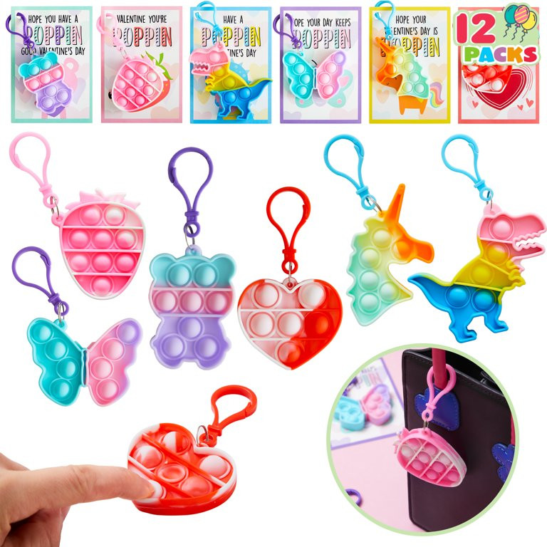 Syncfun 12 Packs Valentines Day Cards with pop Fidget Keychains Toys, Fidget Valentines Day Cards... | Walmart (US)