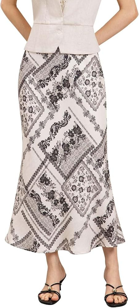 CHICWISH Women Vintage Floral Bandana-Inspired Print Flared Maxi Skirt | Amazon (US)
