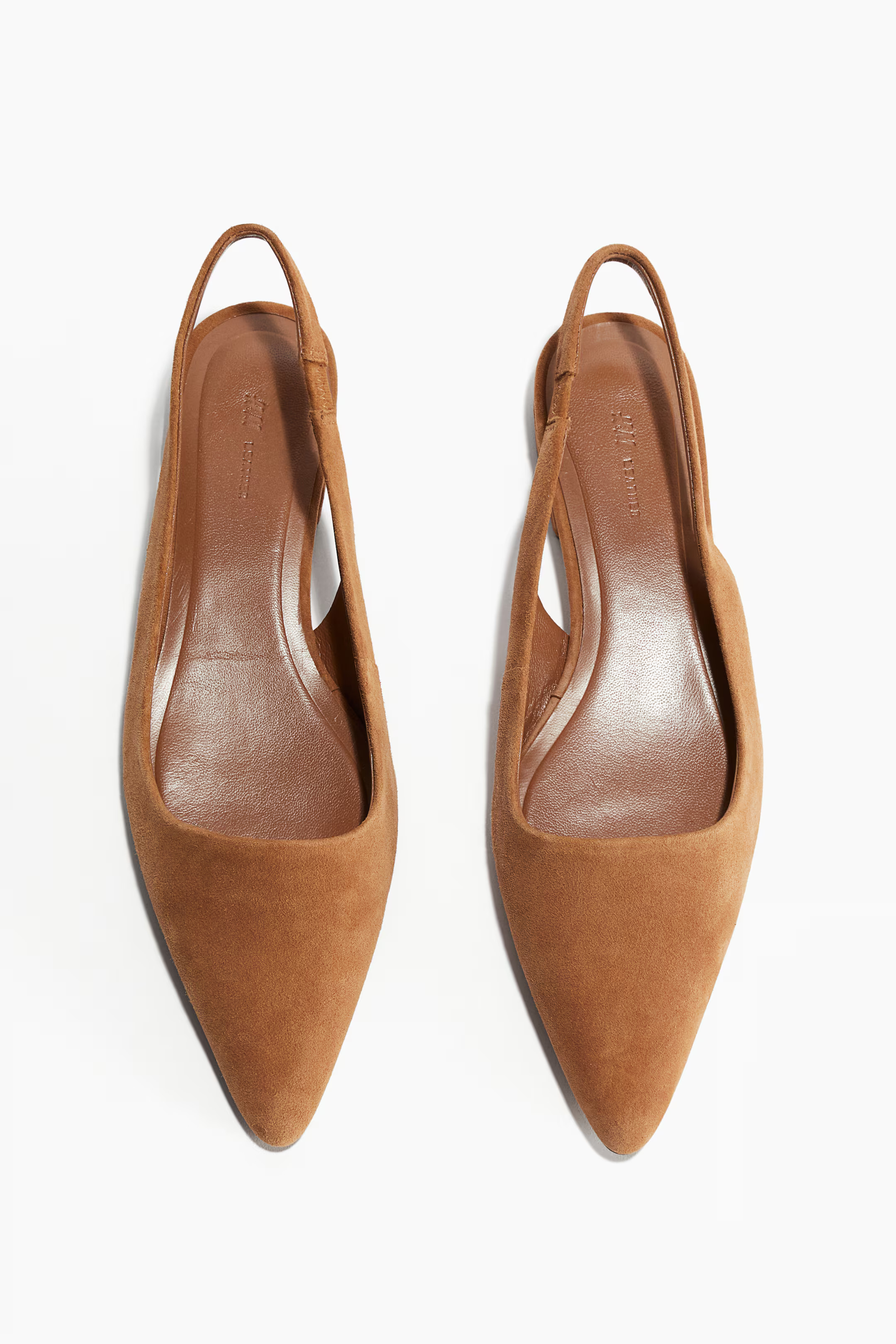 Pointed suede slingbacks - No heel - Brown - Ladies | H&M GB | H&M (UK, MY, IN, SG, PH, TW, HK)