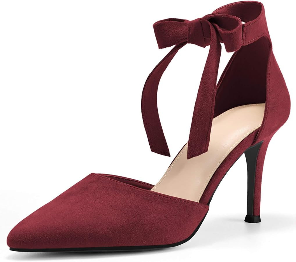 Womens High Heel Pointed Toe Pumps Ankle Tie Classic Office Special Dress Party Shoes | Amazon (US)