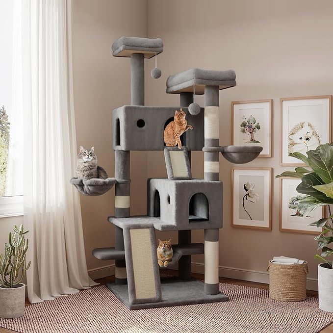 SHA CERLIN 65in Larger Cat Tree Tower Condo for Indoor Cats, Multi-Level Furniture Activity Cente... | Amazon (US)