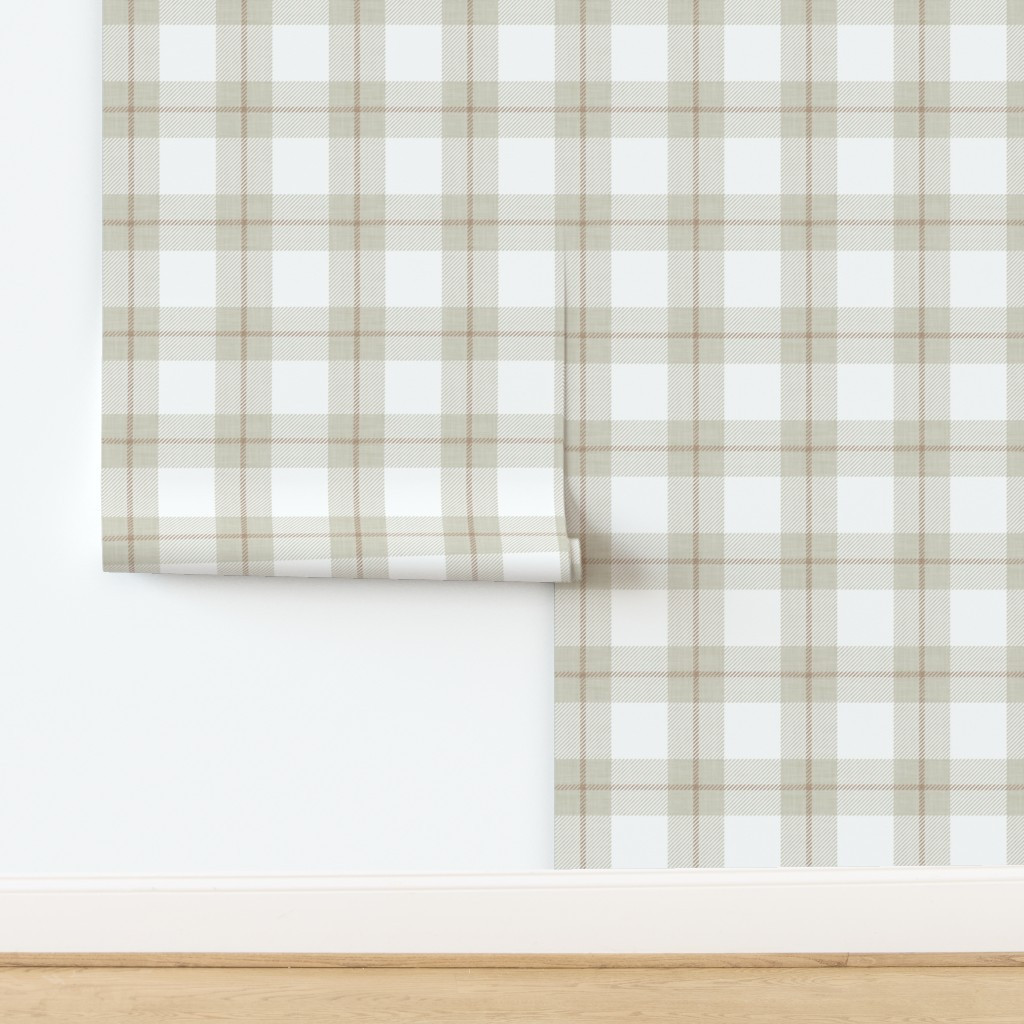 Pale sage Buffalo Check - Woven Linen Textured Large Scale Gingham Plaid Wallpaper | Spoonflower | Spoonflower