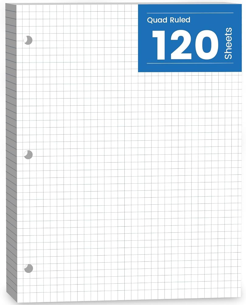 Graph Paper Loose Leaf, 120 Sheets Loose Leaf Paper, Binder Paper 8 x 10.5 in, 4x4 Quad Ruled Fil... | Amazon (US)