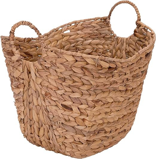 Household Essentials ML-4002 Tall Water Hyacinth Wicker Basket with Handles | Natural, Brown, Nat... | Amazon (US)