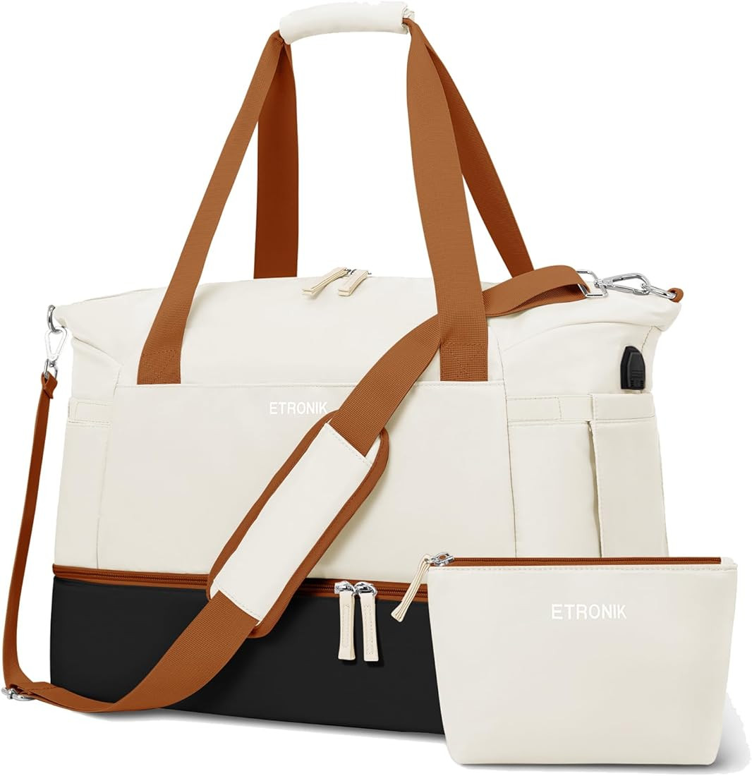 ETRONIK Gym Bag for Women, Personal Item Travel Duffel Bag with Shoes Compartment, Weekender Over... | Amazon (US)