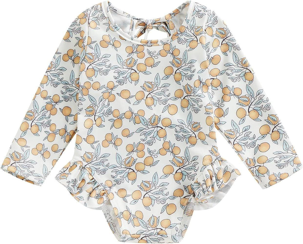 Toddler Newborn Baby Girl Swimsuit Floral One Piece Swimwear Kid Ruffle Bathing Suit | Amazon (US)