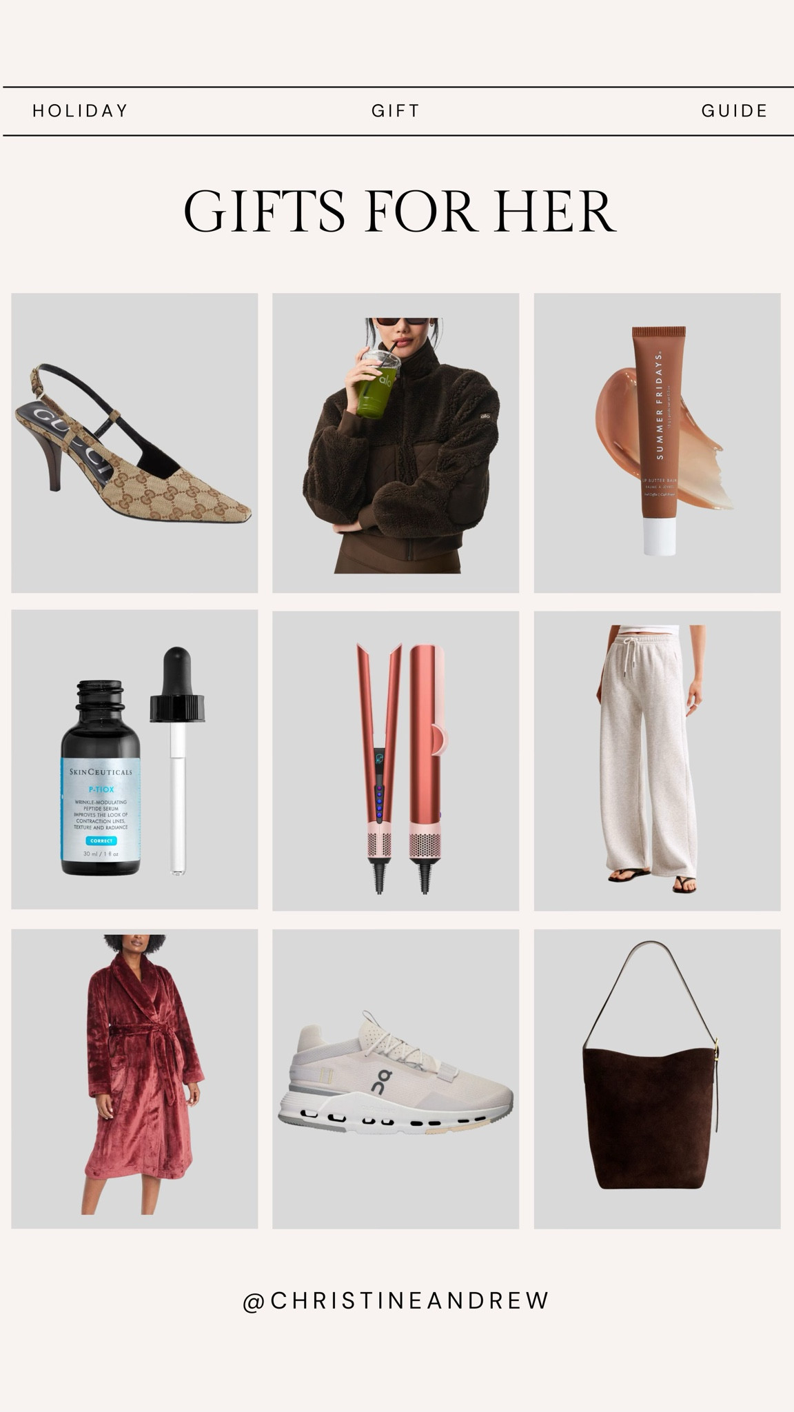 Gift guide for her ✨

Gifts for her, sister gift, friend gift, mom gift, wife gift, friend gift, girl gift, teen girl gift, girls gift guide, madewell bag, summer Fridays, Abercrombie, Dyson airstrait, target robe, skinceuticals, alo jacket, sherpa jacket, Gucci heels, Christine Andrew 

#LTKGiftGuide #LTKBeauty #LTKHoliday
