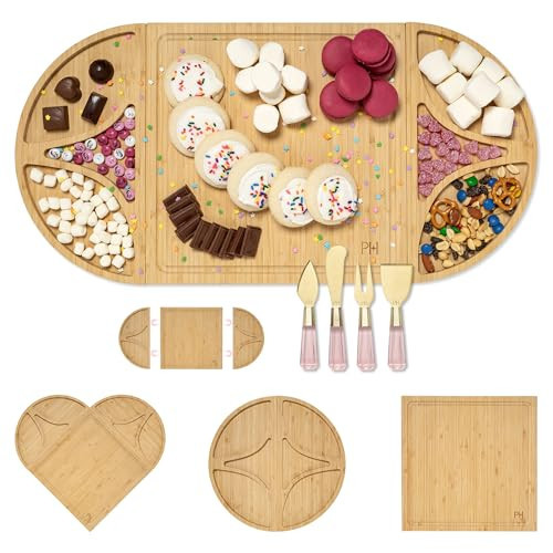 Paris Hilton Charcuterie Board and Serving Set, Customizable and Magnetic Bamboo Board with Cheese Utensils, 7-Piece Set, Pink | Amazon (US)