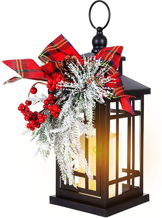 14" Christmas Flameless Flickering Candle Lantern Decorative for Outside Outdoor Indoor Patio Tab... | Amazon (US)
