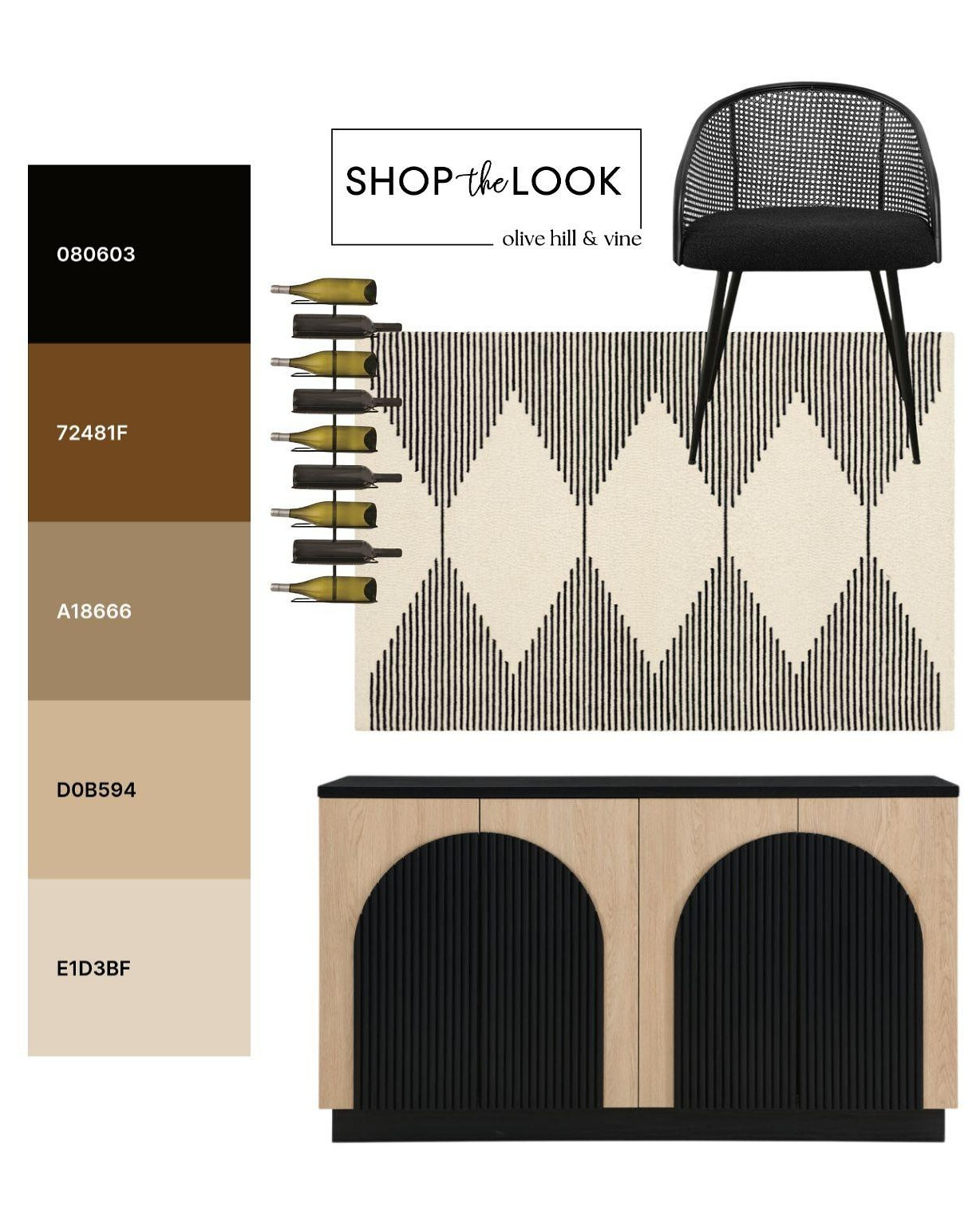 A study in modern contrast and natural warmth. Sculptural black accents pair with warm wood tones, woven texture and a bold geometric pattern, creating a collected palette that feels sophisticated, fresh and effortlessly stylish.

#LTKHome