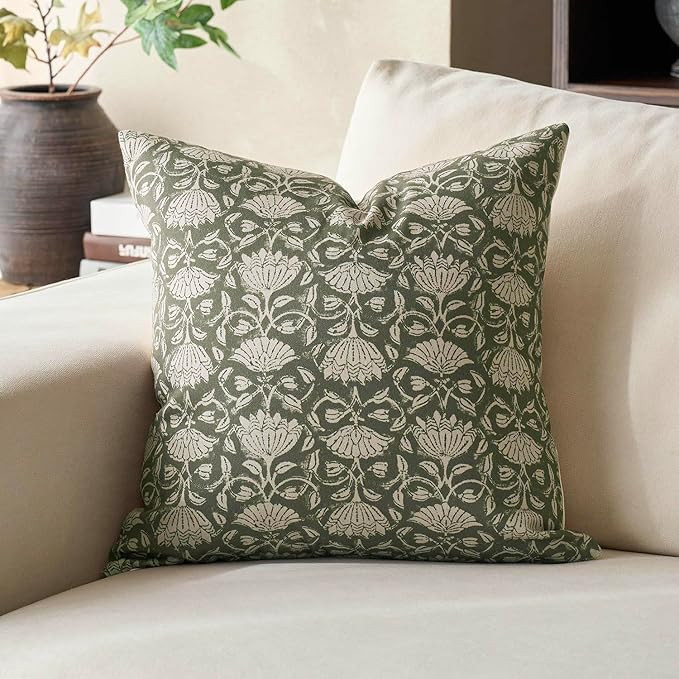 DOMVITUS Floral Pillow Covers 24x24 Decorative Throw Pillow Covers Floral Block Print Farmhouse V... | Amazon (US)