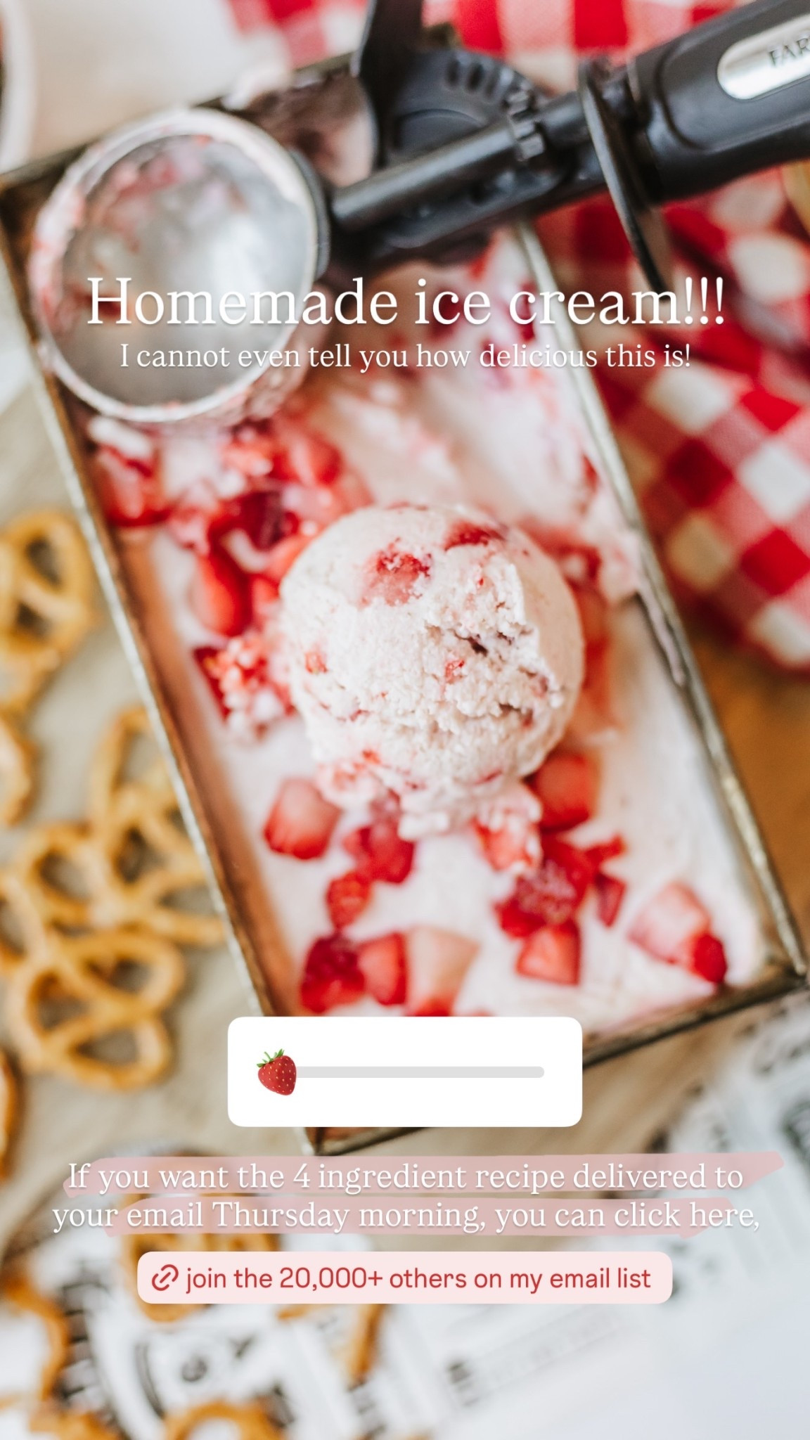 Homemade ice cream!!! I cannot even tell you how delicious this is! If you want the 4 ingredient recipe delivered to your email Thursday morning, you can click here,