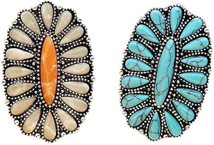 Fuqimanman2020 Western Turquoise Flower Lightning Bolt Adjustable Ring Natural Green Stone Thunde... | Amazon (US)