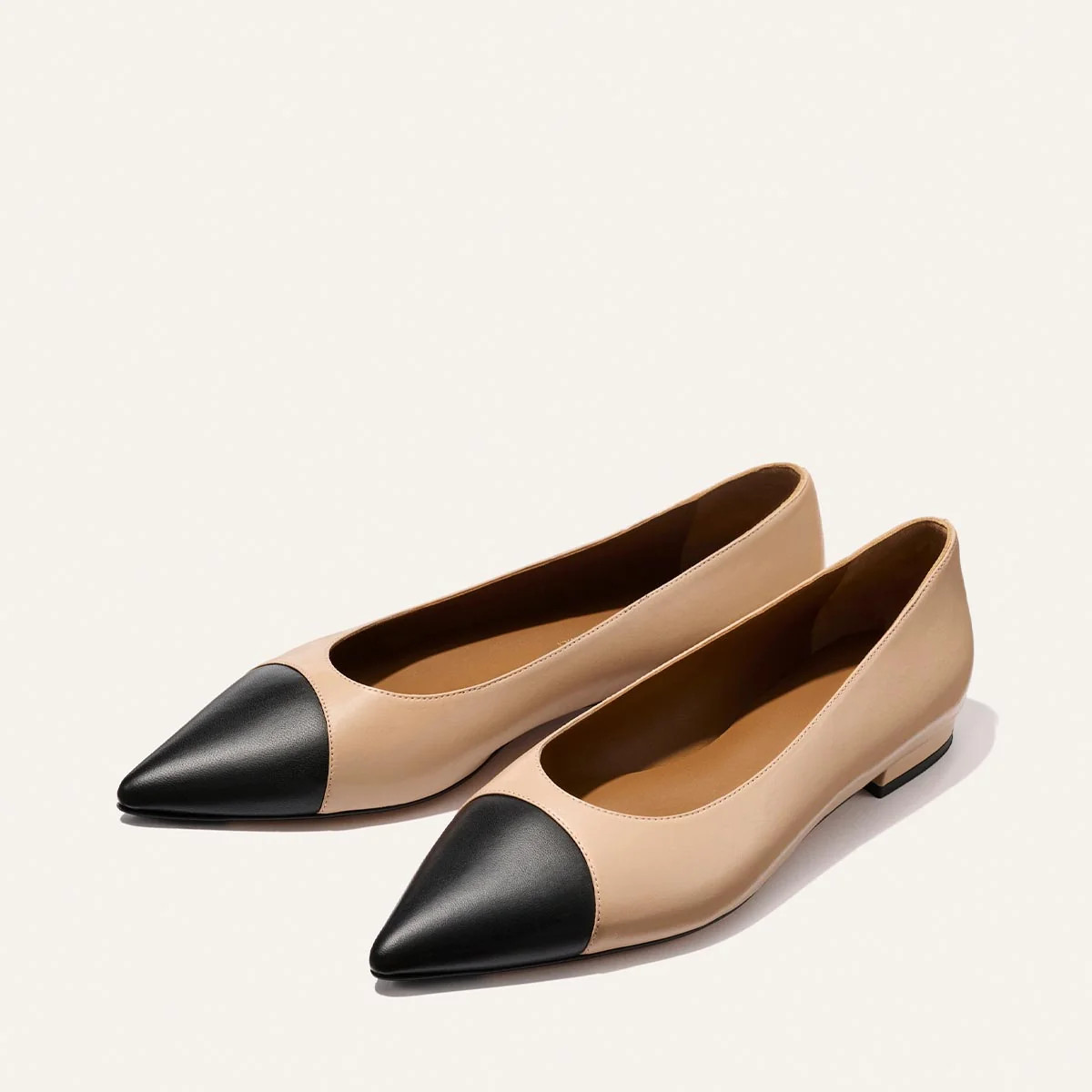 The Alba Cap Toe Ballet Flat - Dune and Black Nappa | Margaux