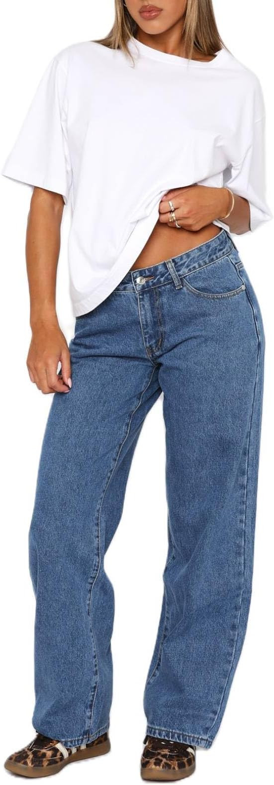 Women Y2k Low Rise Baggy Jeans Vintage Boyfriend Loose Fit Straight Wide Leg Jeans Casual Long De... | Amazon (US)