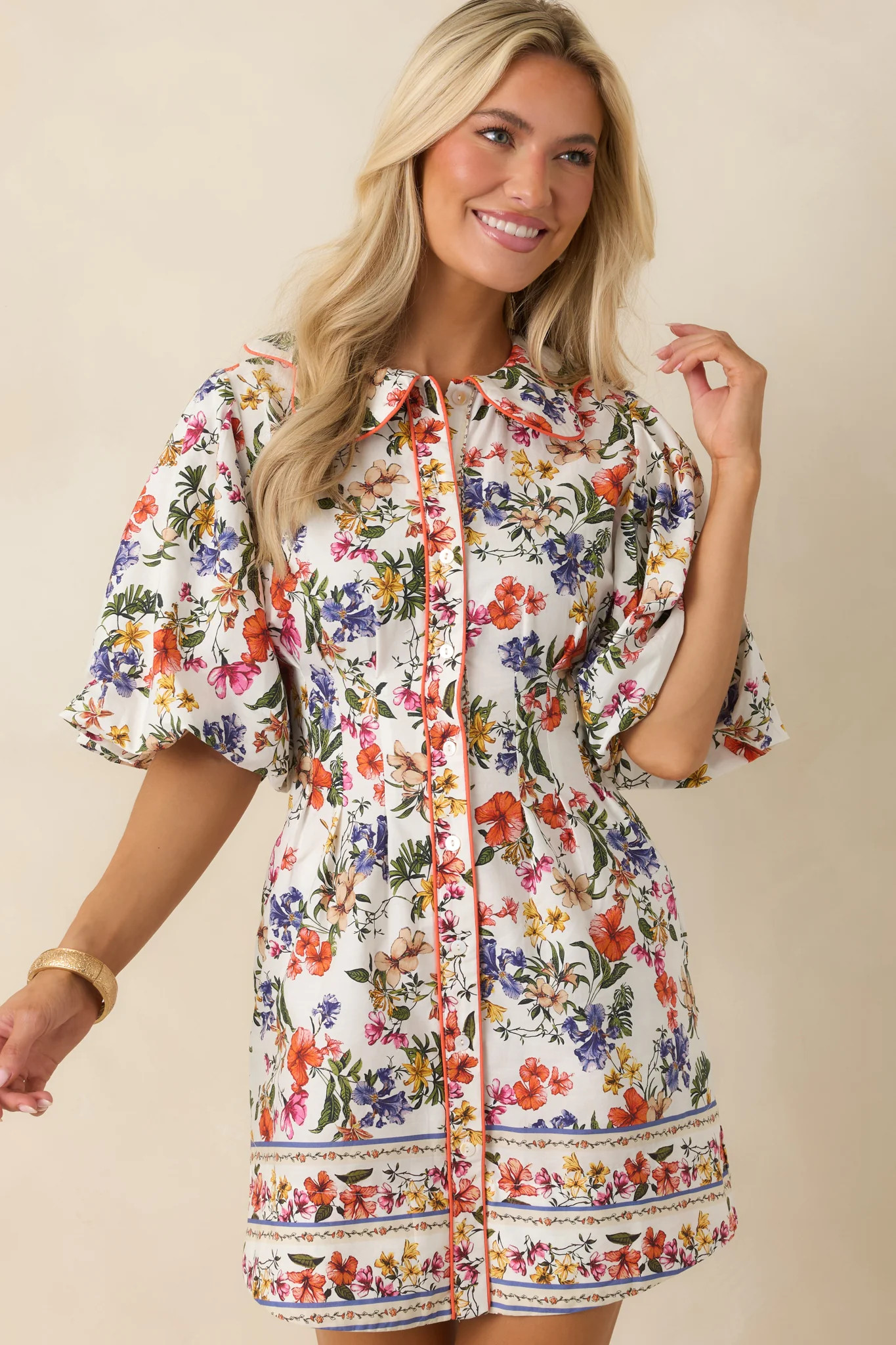 Like A Love Song Ivory Multi Floral Cotton Mini Dress | Red Dress