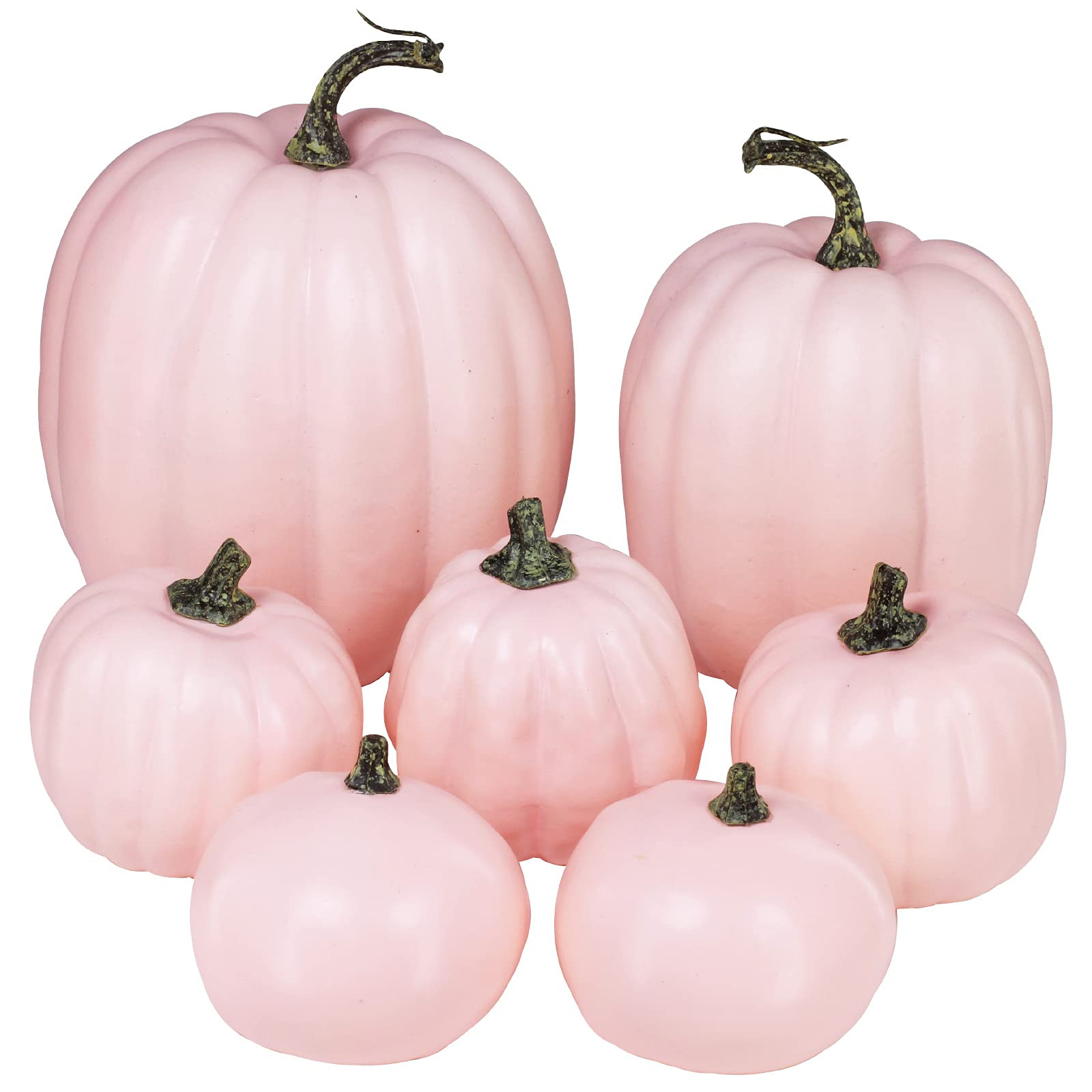 Winlyn 7 Pcs Assorted Sizes Fall Artificial Peach Pink Pumpkins Harvest Faux Foam Light Pink Pump... | Amazon (US)