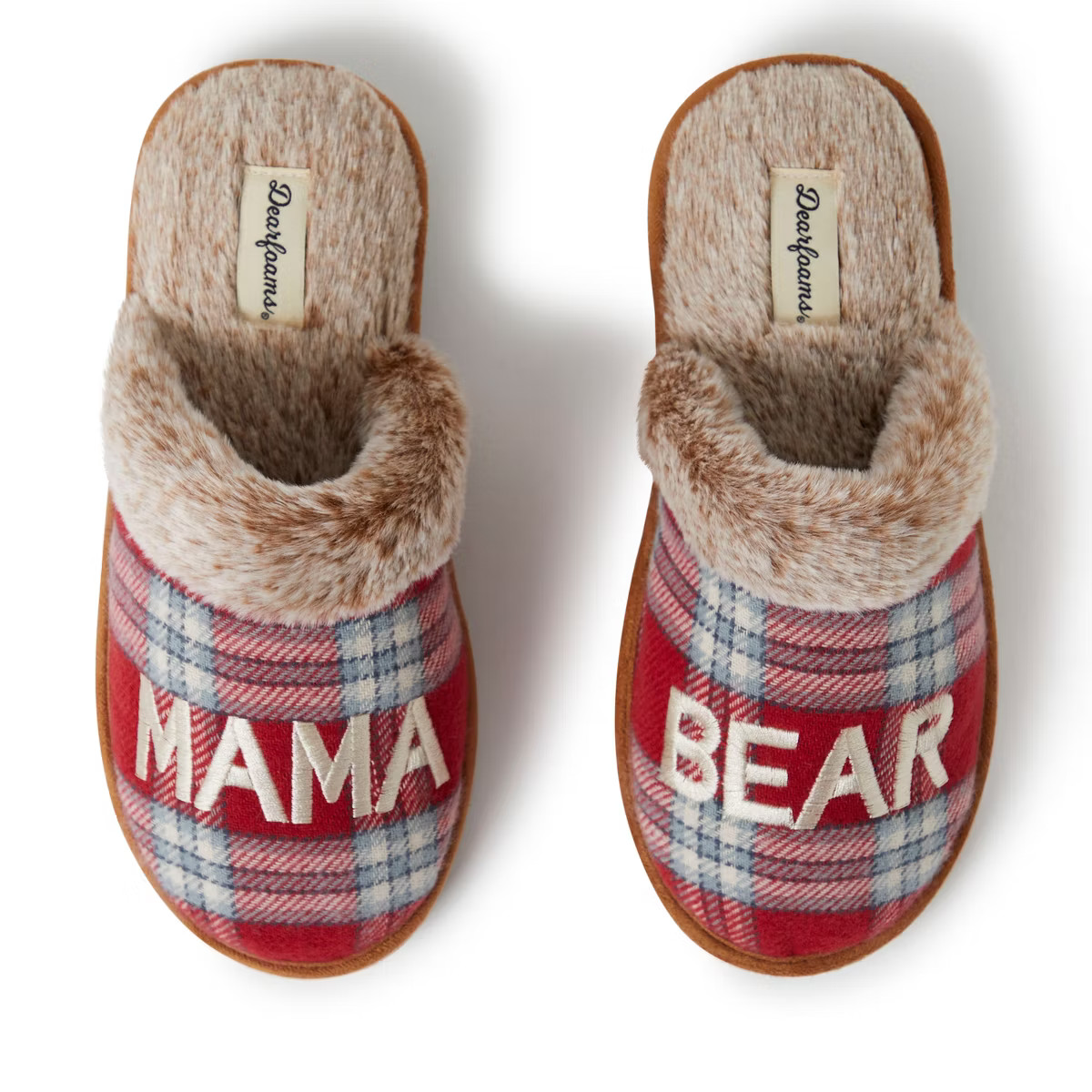 Women's Mama Bear Red Plaid Scuff Slippers | Target