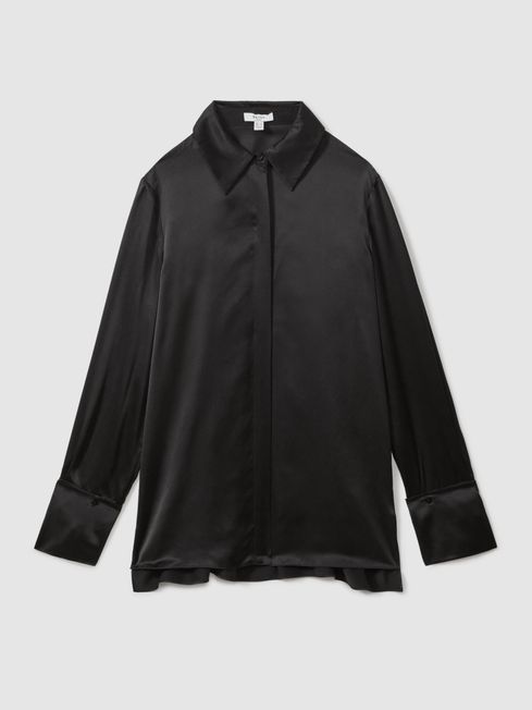Reiss Black Hailey Silk Shirt | Reiss UK